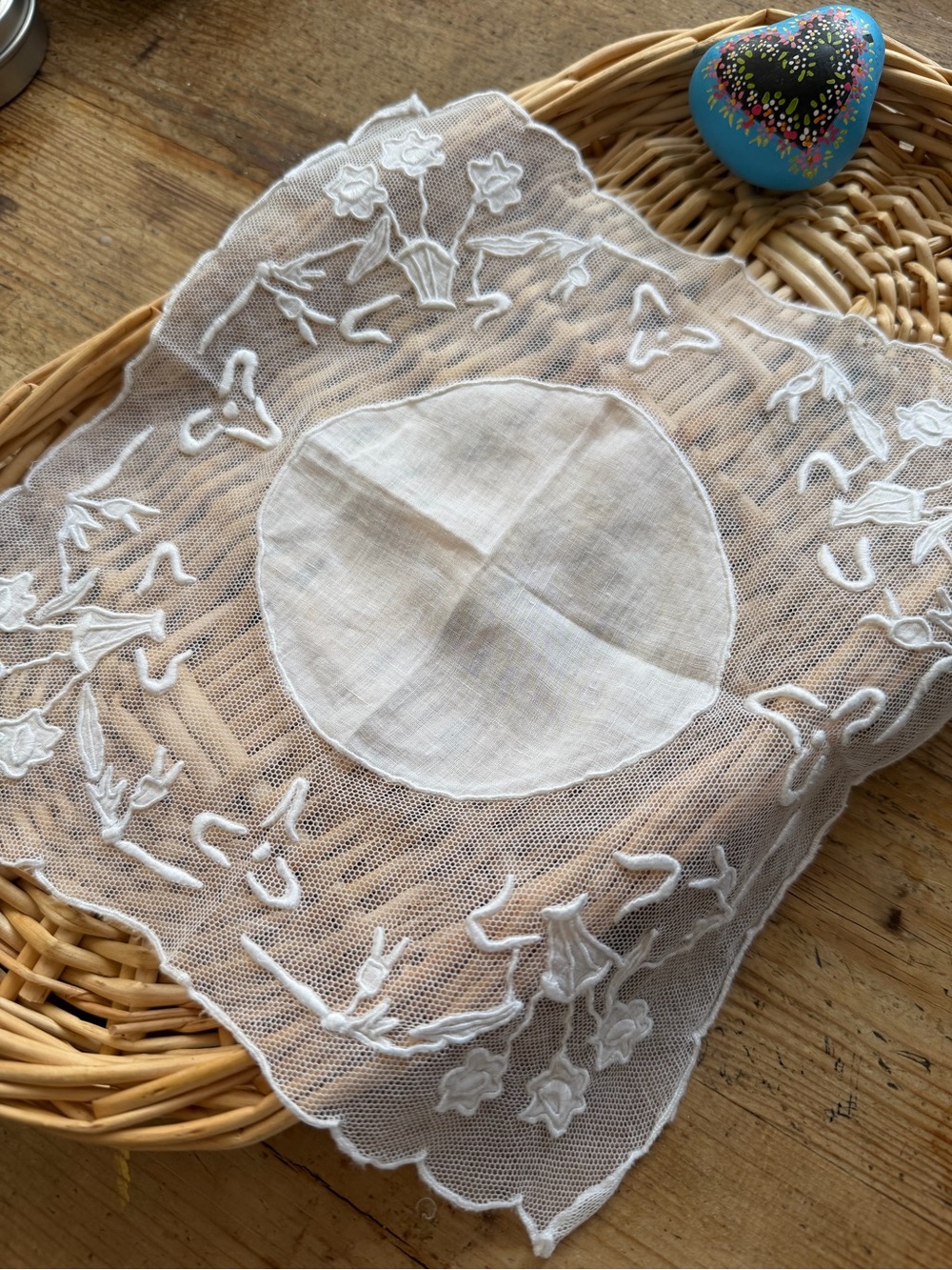 Antique Irish linen hand embroidered handkerchief